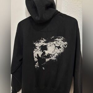 Men's Black gothic anime bat boy Graphic zip Hoodie large